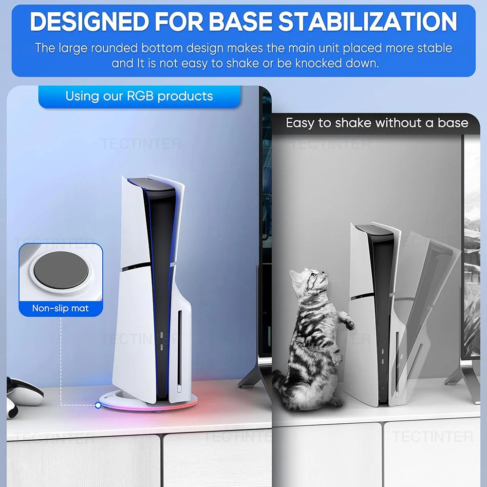 Vertical Cooling Stand with RGB Light For PS5 Slim / PS5 Pro Console Anti-Slip Base Bracket Holder Bracket Gaming Accessories
