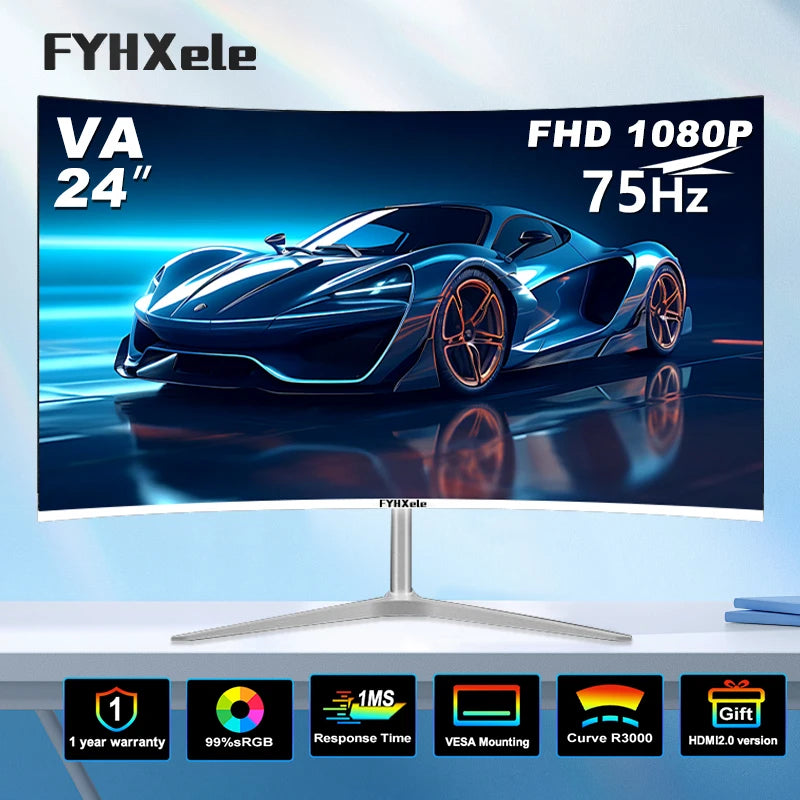 Monitor da gioco curvo, 24 pollici
