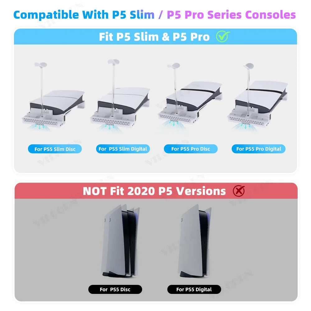 Horizontal Cooling Stand for PS5 Slim/Pro Console Dual Controller Charger RGB Headset Holder USB Hub Game Console Dock Station