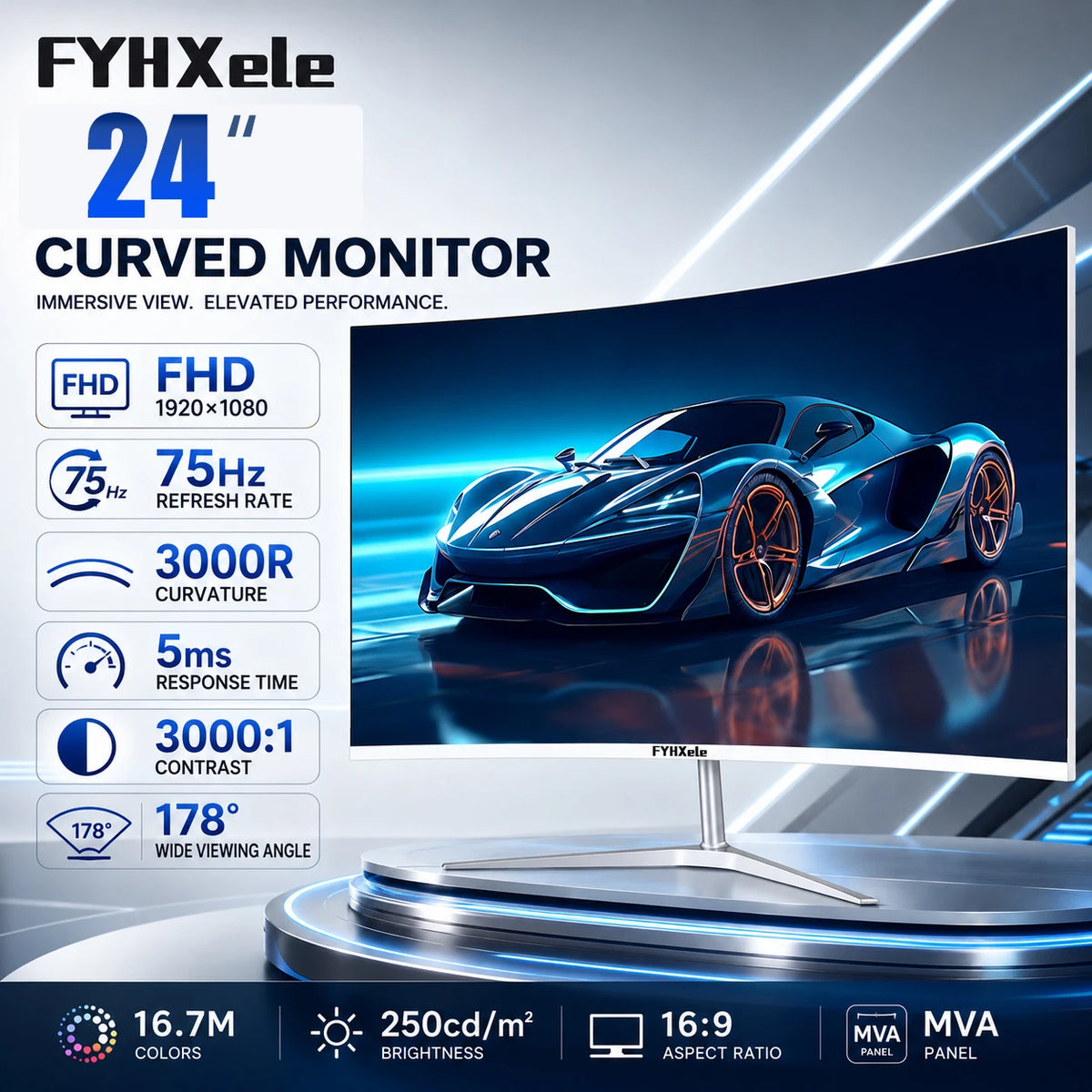 Monitor da gioco curvo, 24 pollici