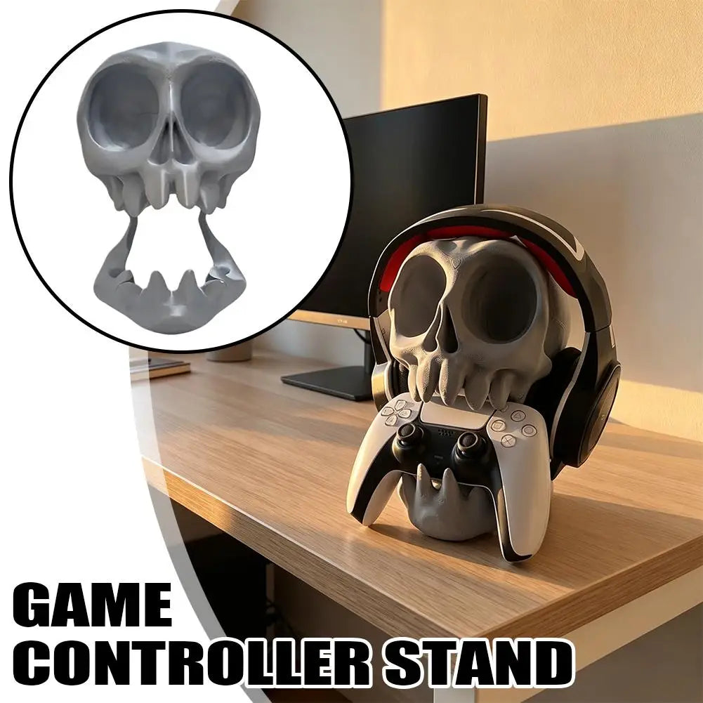 Universal Skull Headphone Controller Stand 2-in-1 Adjustable Anti-Slip Gaming Desktop Rack Holder