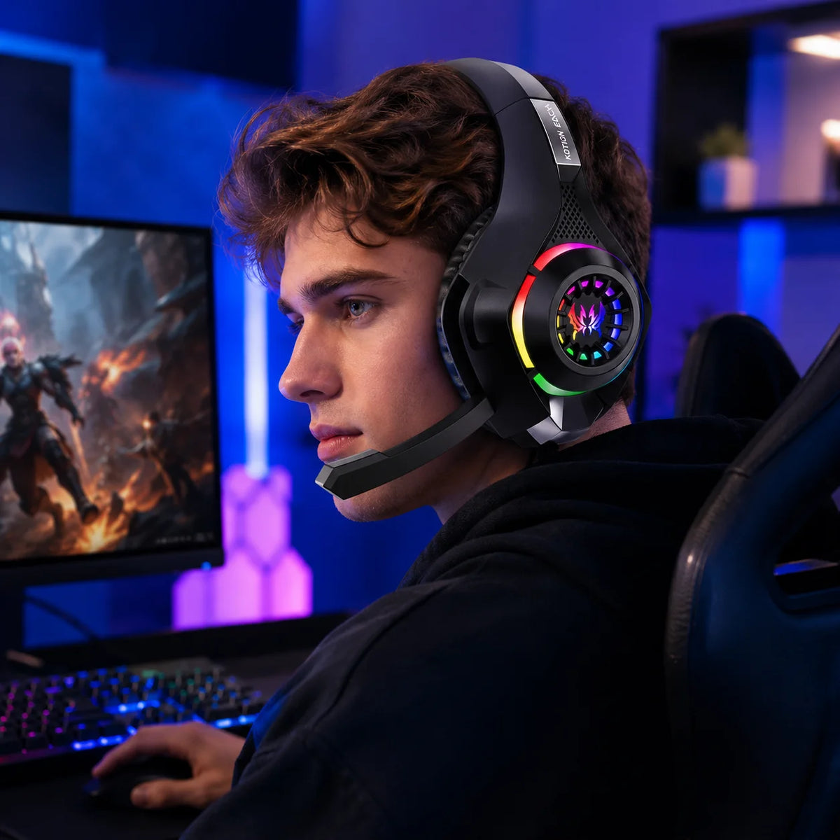 Gaming Headset GS410 Wired Over Ear Headphones 3.5mm RGB with Mic Stereo Bass Noise Cancelling for PC PS4 PS5 Xbox Laptop Gaming