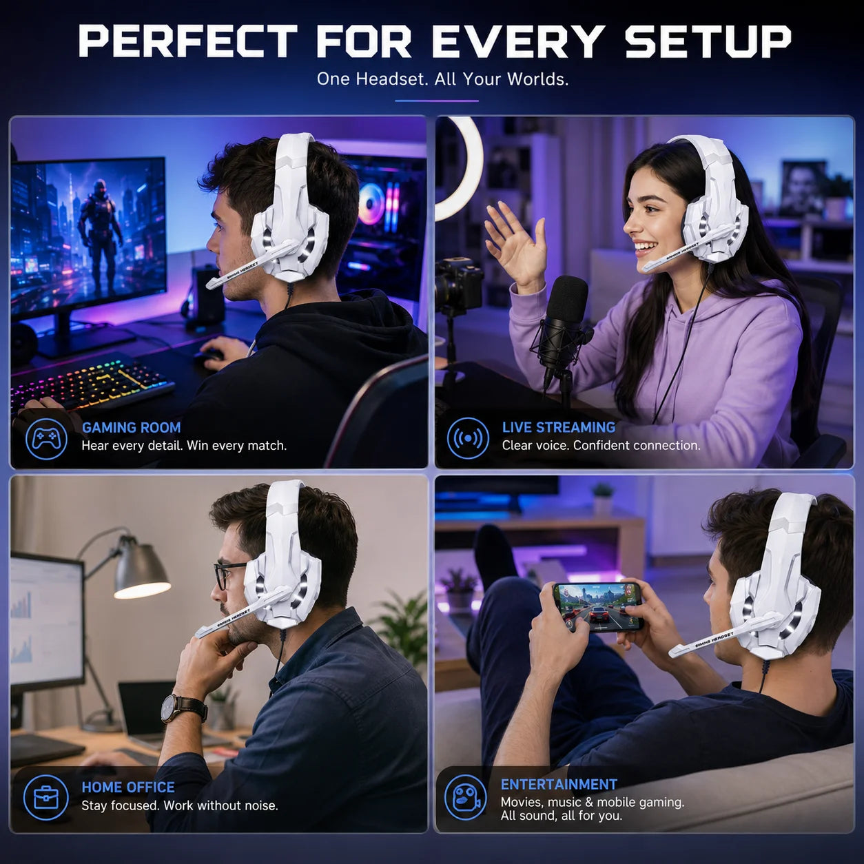 Gaming Headset G9000 Wired Over Ear Headphones White RGB LED with Mic Stereo Bass for PC PS4 PS5 Xbox Switch Gaming