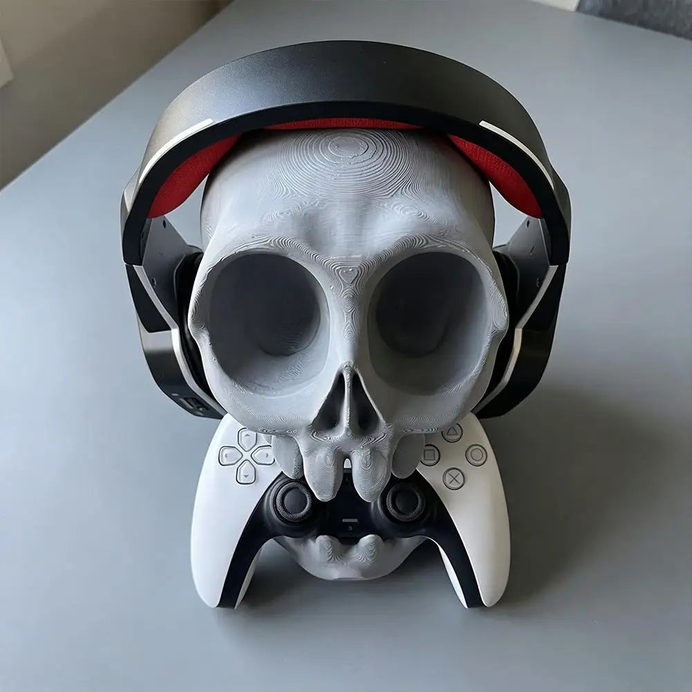 Universal Skull Headphone Controller Stand 2-in-1 Adjustable Anti-Slip Gaming Desktop Rack Holder