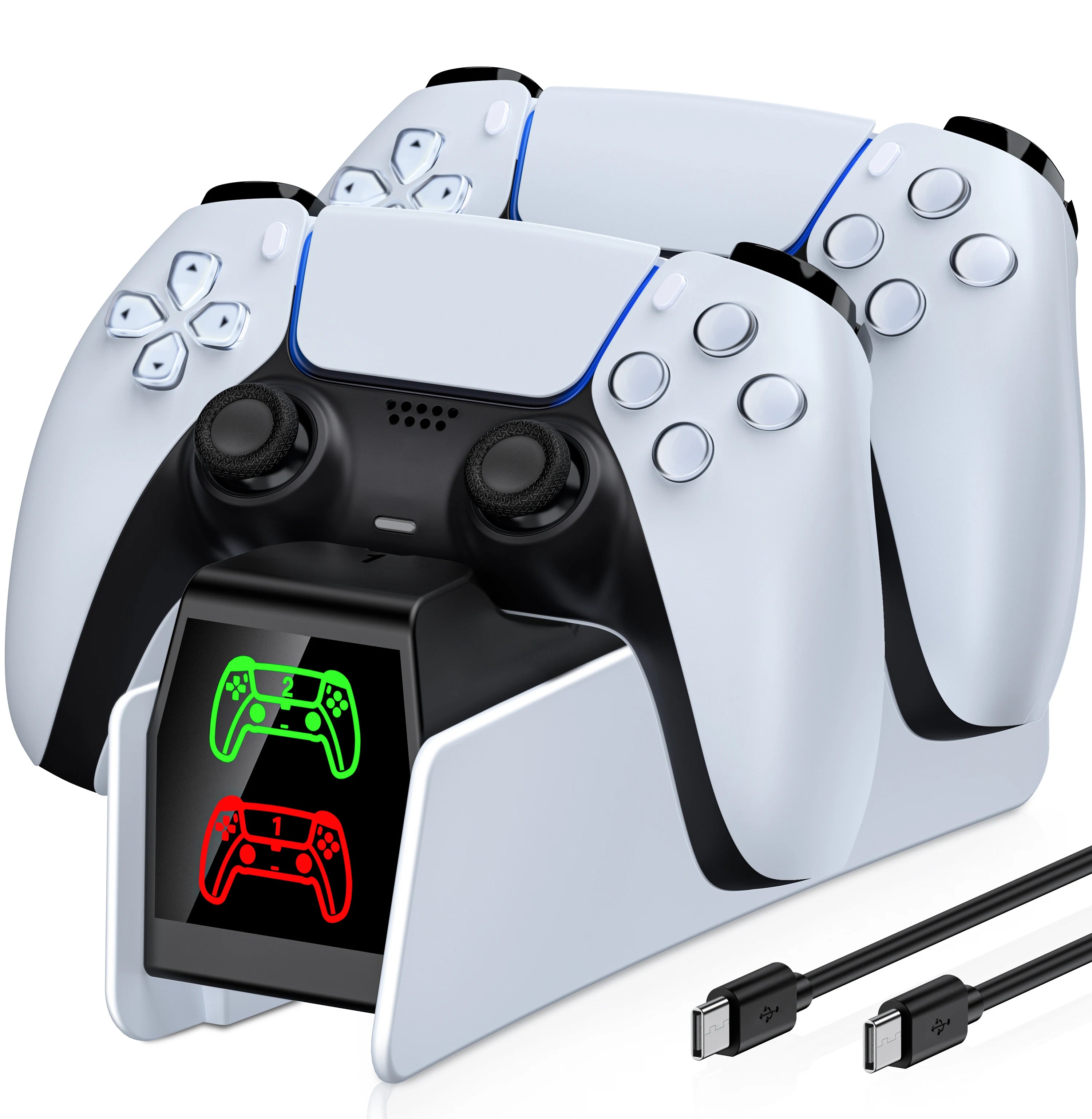 DinoFire FC600 Drop & Charge Station for PS5 - Dual Fast Dock for 2 DualSense, 2H/3H Fast Charge, Type-C, LED for PS5 Controller