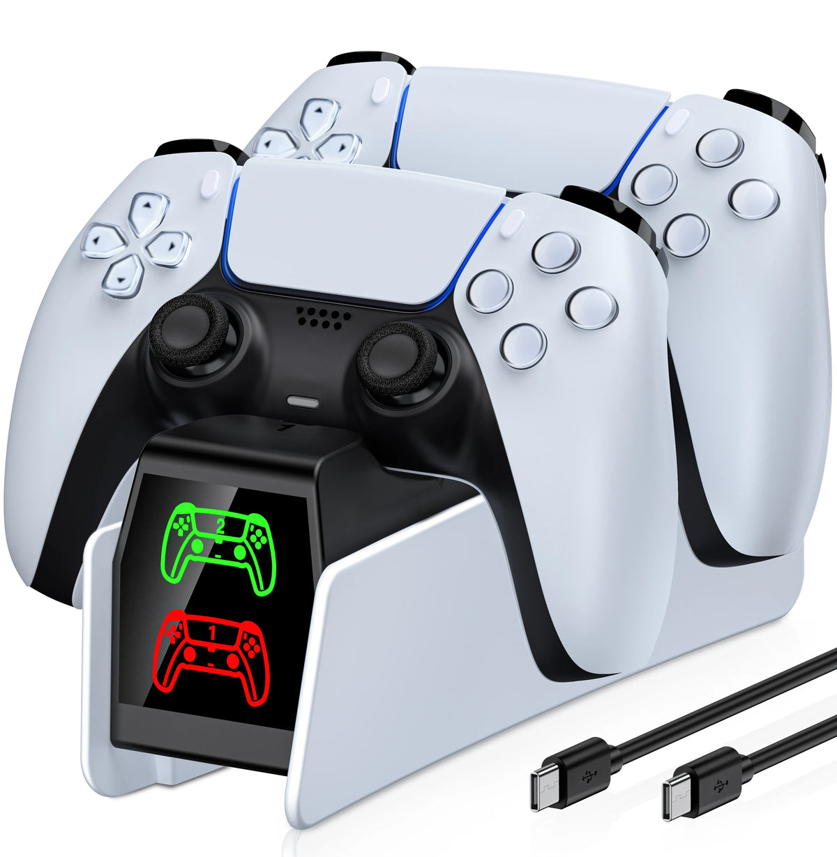 DinoFire FC600 Drop & Charge Station for PS5 - Dual Fast Dock for 2 DualSense, 2H/3H Fast Charge, Type-C, LED for PS5 Controller