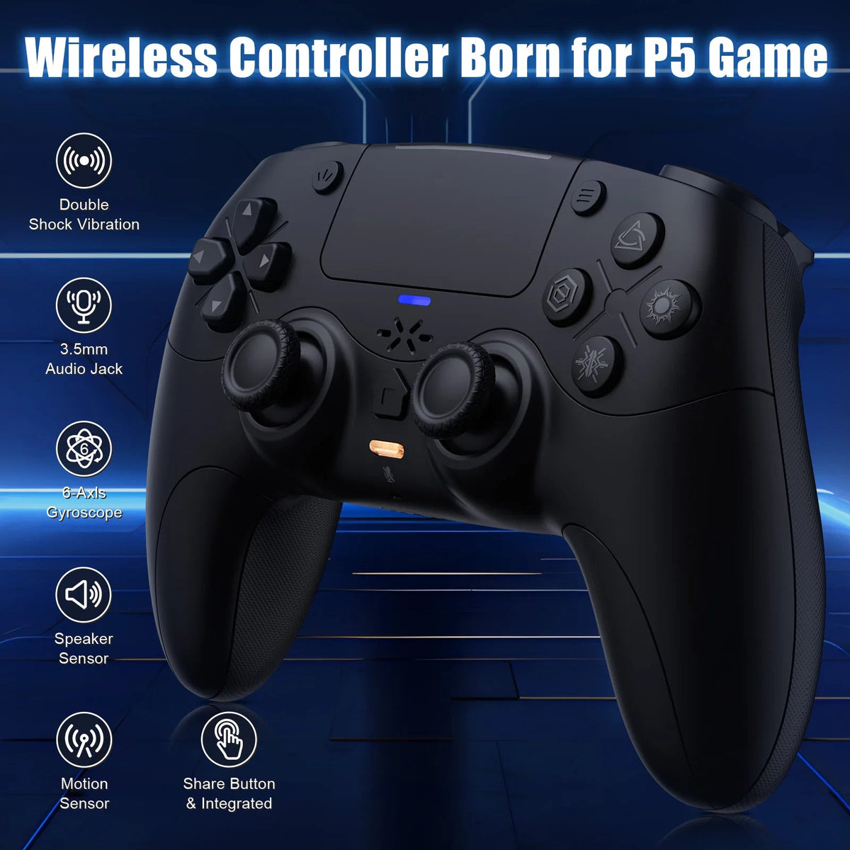 For Playstation 5 PS5/PC/Steam Controller BT Wireless Haptic Feedback Dual Shock Hall Effect Gamepads External Mic Game Joystick