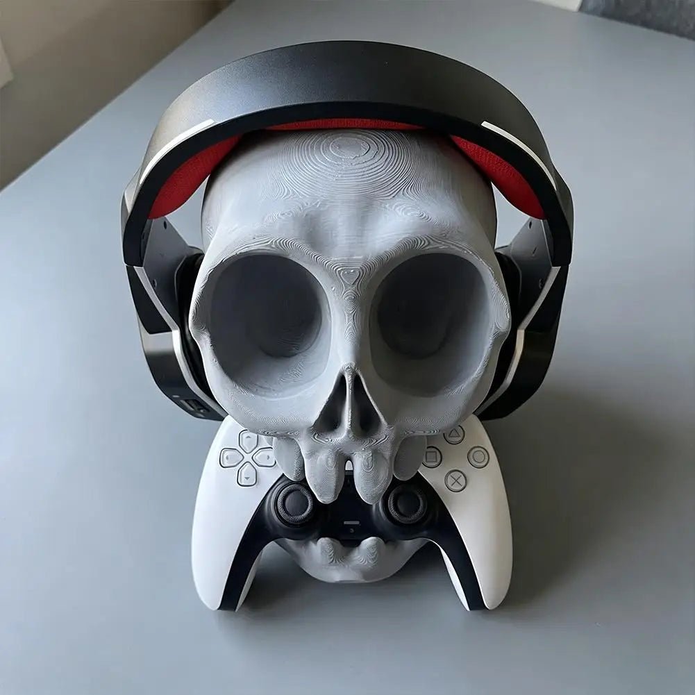 Universal Skull Headphone Controller Stand 2-in-1 Adjustable Anti-Slip Gaming Desktop Rack Holder